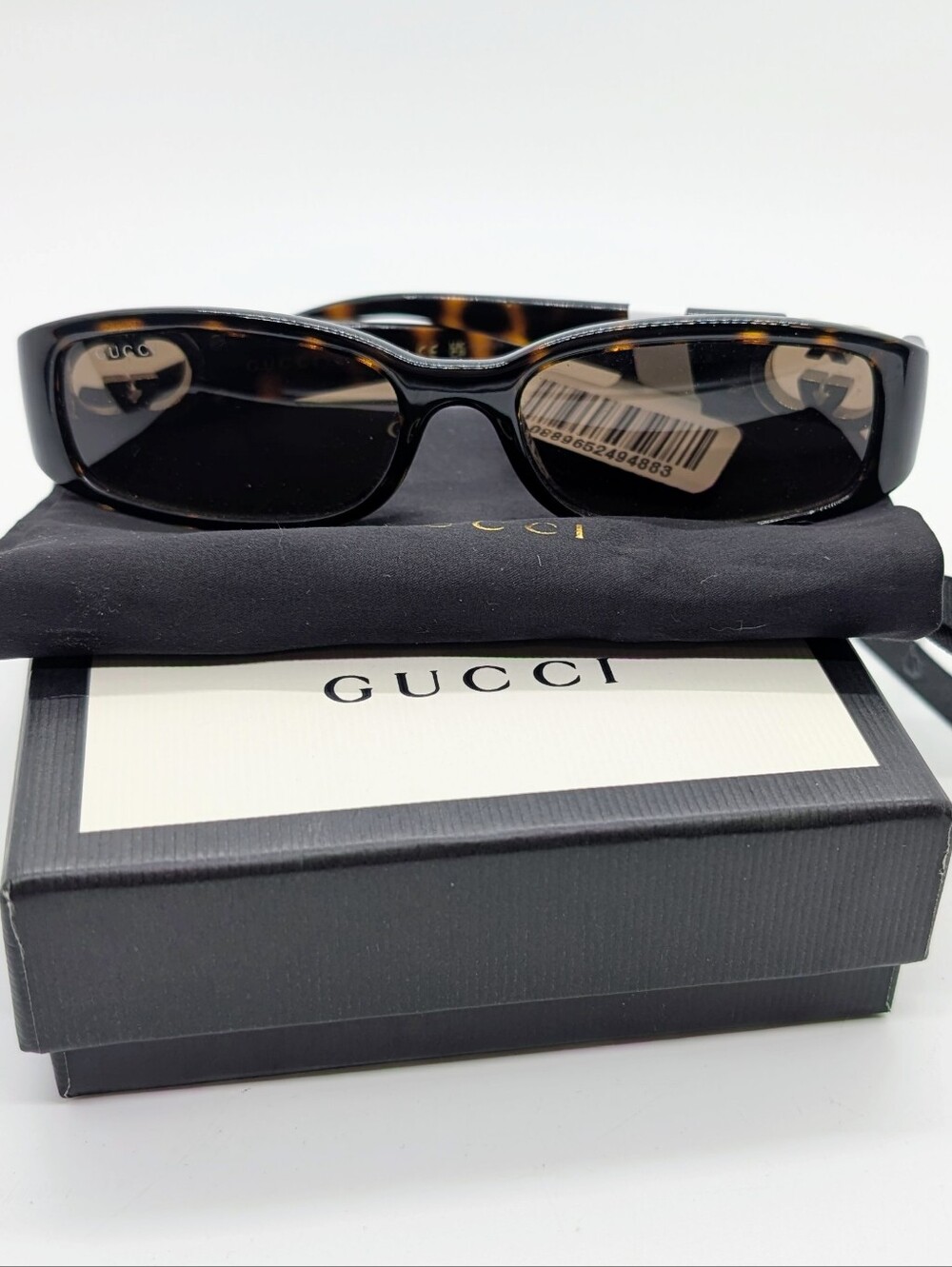 NWT Gucci GG 1661S Women's Tortoiseshell Slim Rectangle Sunglasses - Black/Brown